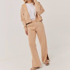 NWOT Pact Courtside Fleece Split Hem Wide Leg Sweatpants L Full Length
